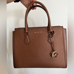 Michael Kors Sheila Medium Faux Saffiano Leather Satchel - Brown